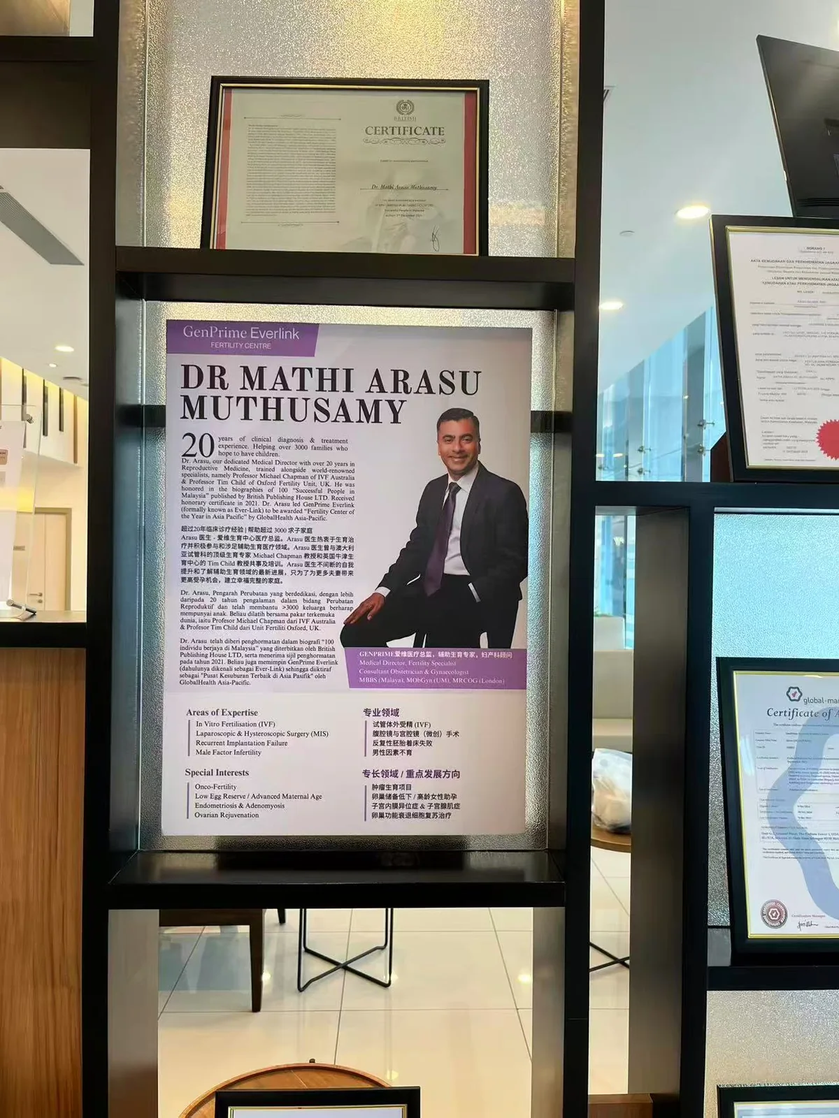 GenPrime 愛維生殖中心 Dr. Mathi Arasu Muthusamy 醫生資料展示